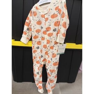 Little Planet by Carter's Pumpkin Organic Cotton Coverall White Orange 9m